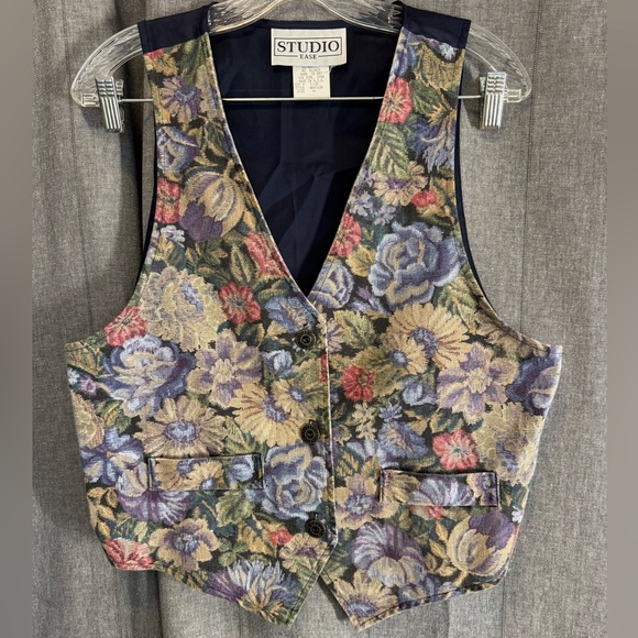 Vintage 80s 90s Tapestry Dark Floral Vest Brocade Cottagecore Fall Rose Academia - Picture 2 of 6